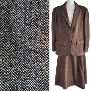 Pendleton VTG Harris Tweed Matching Suit Set Virgin Wool Blazer Skirt Brown XXL